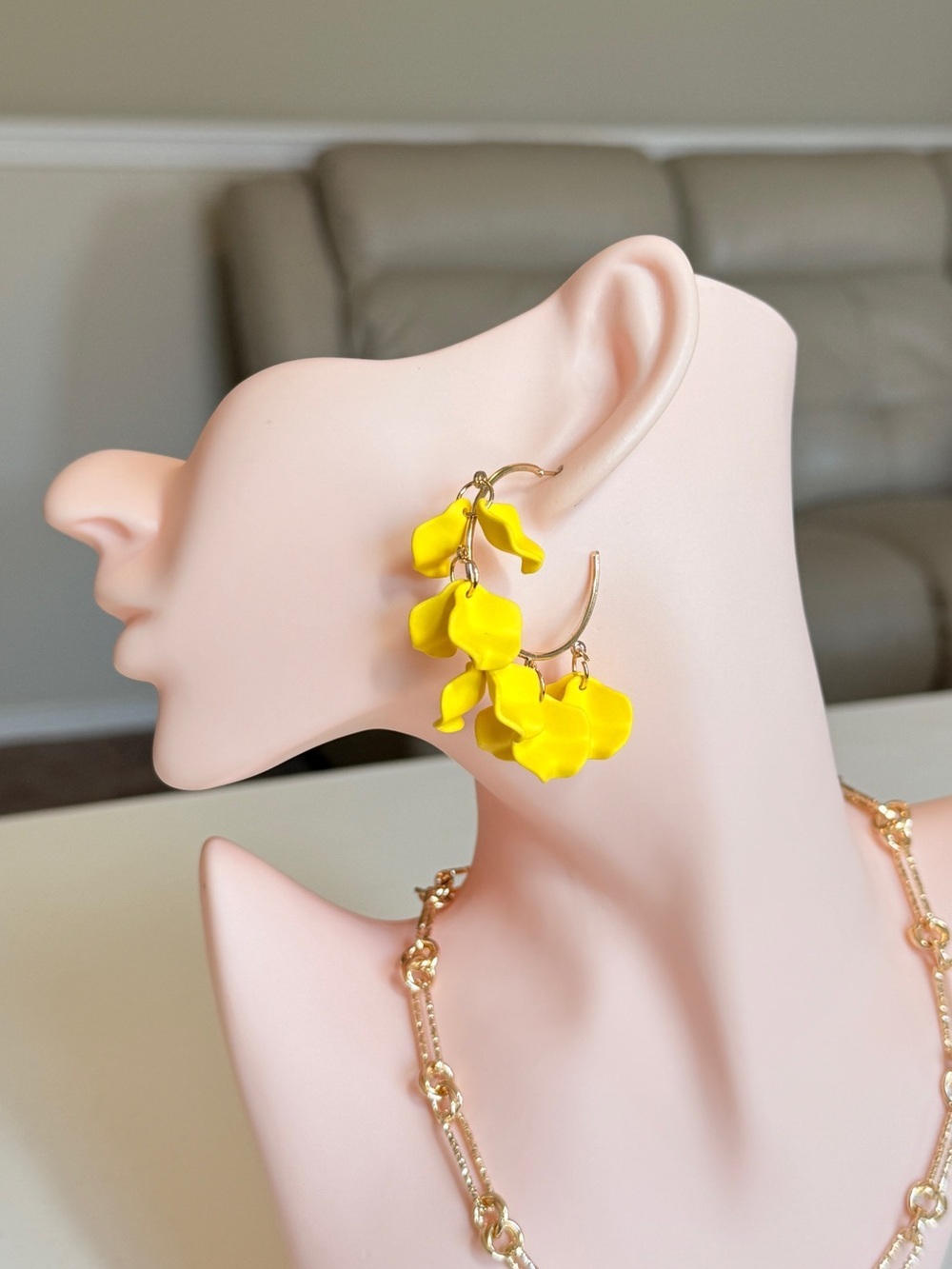 Yellow Petal Drop Earrings